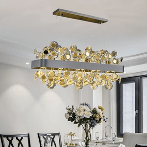 Rachel Disc Detailed Crystal and Metal Bar Chandelier