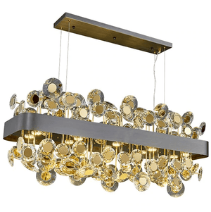 Rachel Disc Detailed Crystal and Metal Bar Chandelier