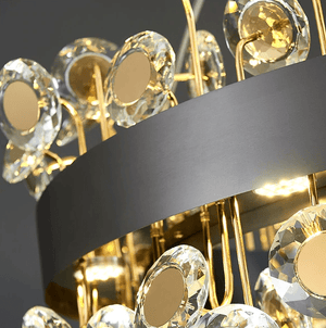 Rachel Disc Detailed Crystal and Metal Bar Chandelier