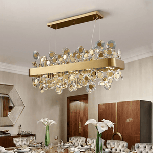 Rachel Disc Detailed Crystal and Metal Bar Chandelier